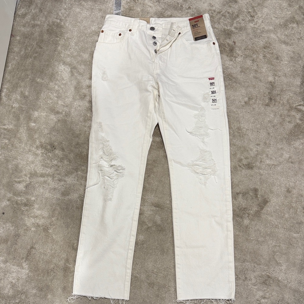 Womens White Levi’s 501 Distressed Jeans 37 x 30 NWT